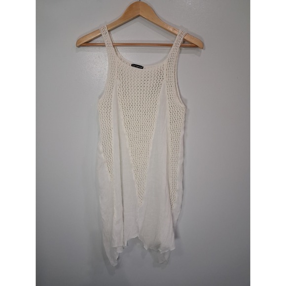 South Moon Under Tops - South Moon Under Womens White Crochet Gauzy Mixed Media Handkerchief Tunic Top S